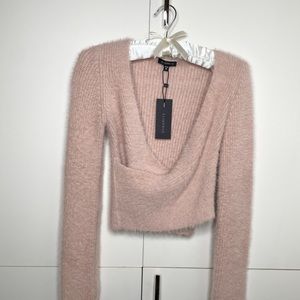 Dynamite Fuzzy Wrap Sweater in Rose Smoke size XS